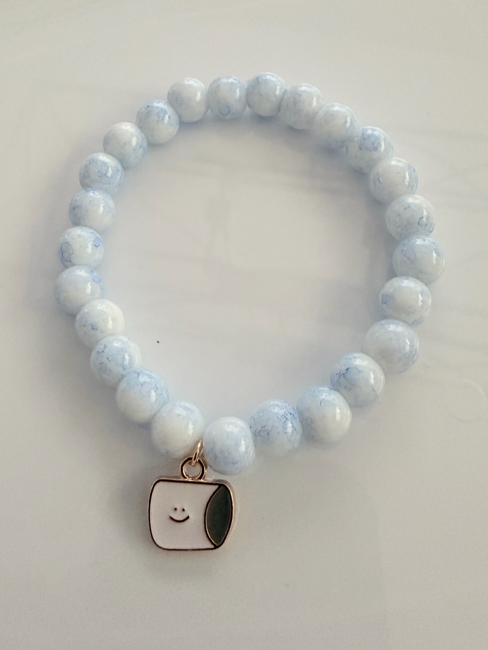 Handmade Light Blue Beaded Bracelet with Cute Marshmallow Charm